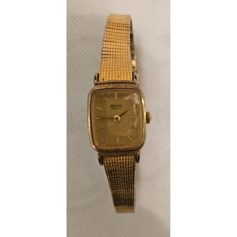 Vintage Seiko Quartz Gold Tone Rectangle Ladies Watch 5420-5319 Mesh Band